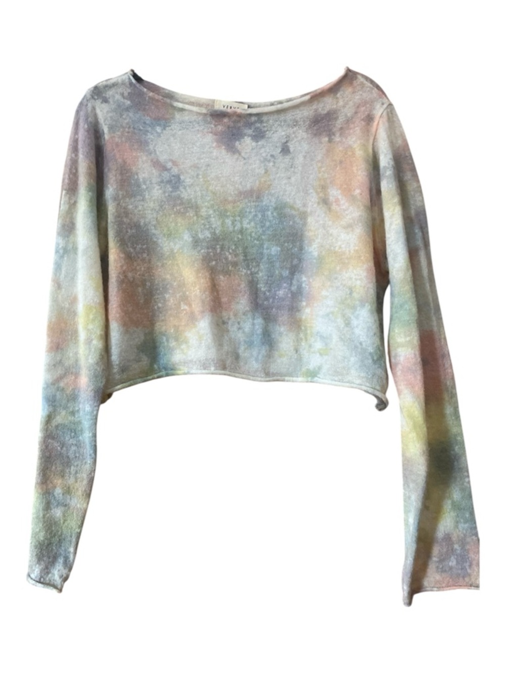 Verve Tie Dye Cropped Sweater Fuzzy Mohair Blend Pastel Boho Festival Top OS